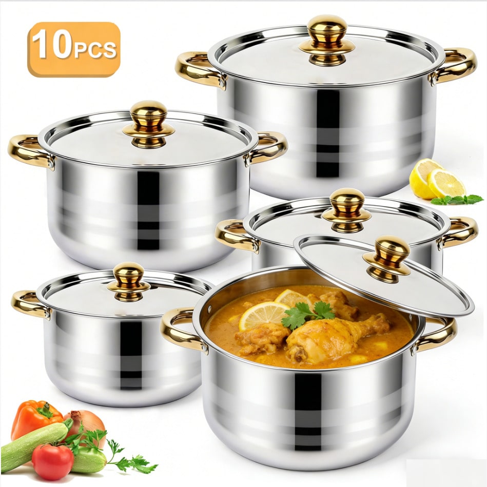 Home Cooking Utensils - Juego de ollas de acero inoxidable,